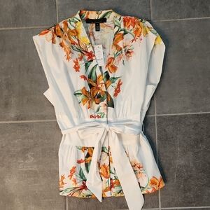 WHBM Floral Tie Blouse